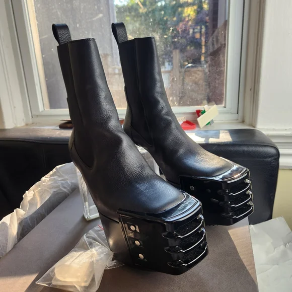 RICK OWENS GRILL KISS LEATHER BOOTS IN BLACK size 40.5 BNWB floor model - Picture 3 of 13